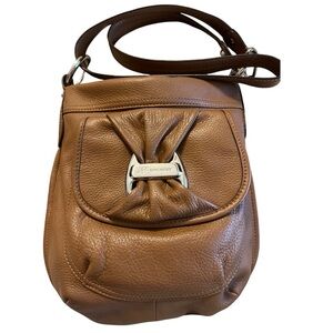Vintage Cognac Brown Pebbled Leather Crossbody Bag B. Makowsky